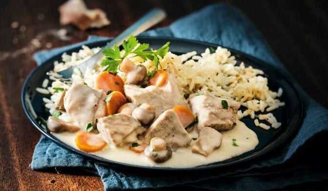 Blanquette de veau à la crème d'Isigny et riz cuisiné