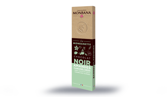 Tablette de chocolat noir et amandes caramélisées