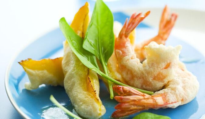 Gambas et mangue en tempura croustillante