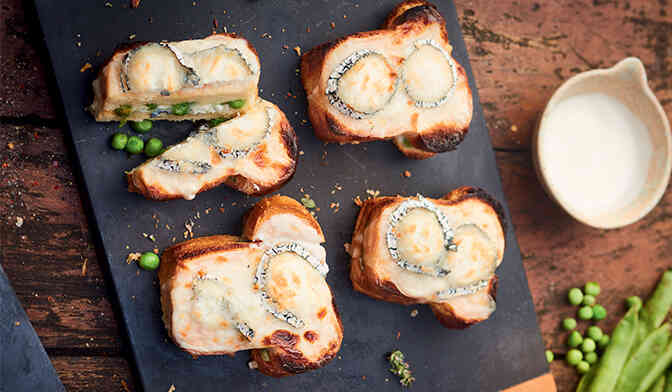 Croque-monsieur petits pois-chèvre