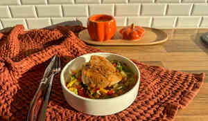 Steak de thon mariné à la sauce soja gingembre et wok de légumes à l'Airfryer