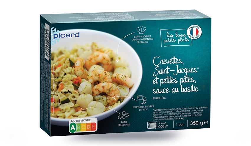 Crevettes,Saint-Jacques, petites pâtes aux légumes