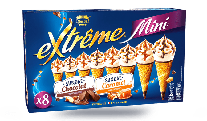 8 mini-cônes Extrême sundae caramel et sundae chocolat