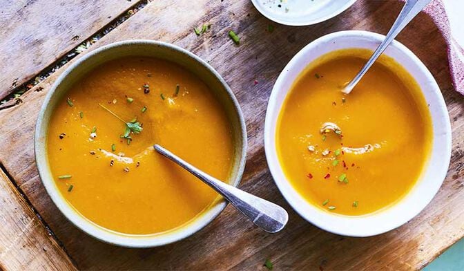 Potage courge butternut, patate douce, carotte
