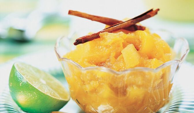 Compote de mangue, pomme, cannelle et citron vert