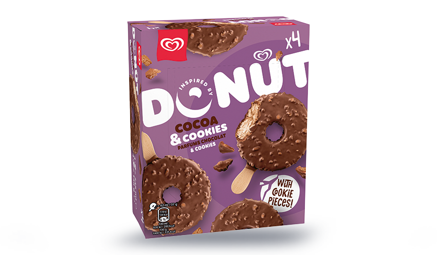 4 bâtonnets donut cocoa, cookies parfum chocolat — vue 3