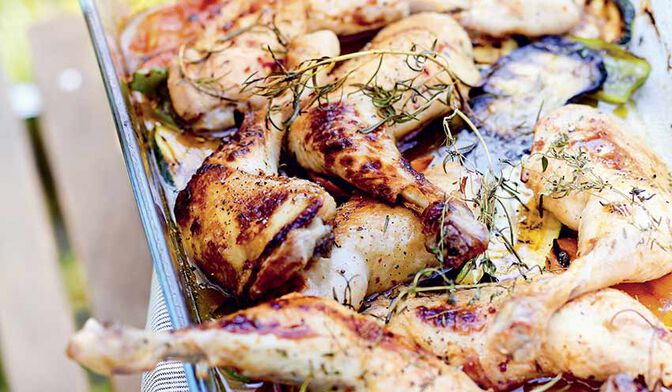 Poulet aux légumes grillés