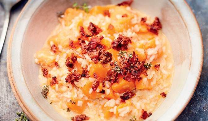 Risotto au potiron et au lard