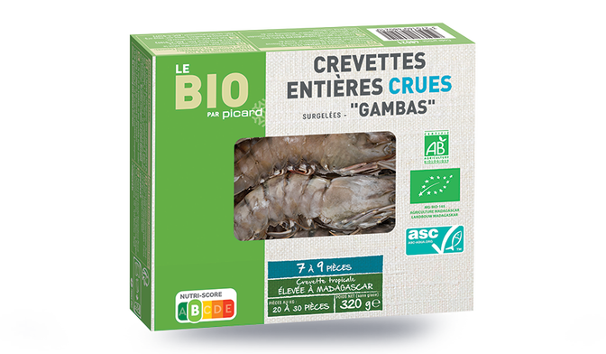 Crevettes tropicales crues, 7 - 9 pi&egrave;ces, ASC** bio