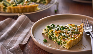 Quiche haricots verts, petits pois et feta