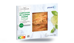 Carpaccio de saumon marin&eacute; au citron vert et au basilic