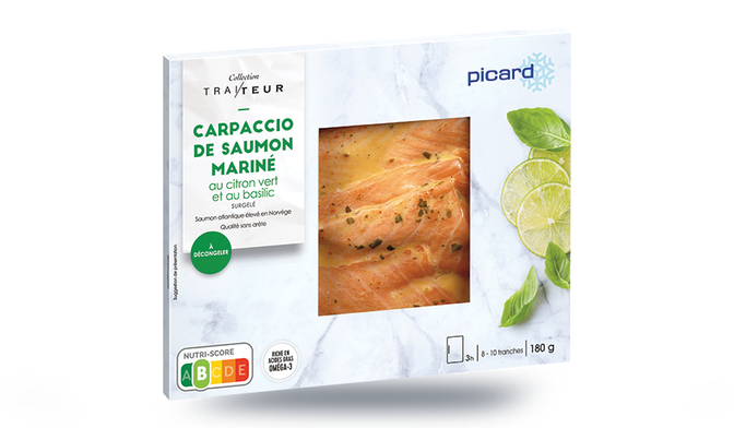 Carpaccio de saumon mariné au citron vert et au basilic