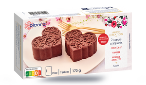 2 coeurs craquants chocolat, vanille, noisette