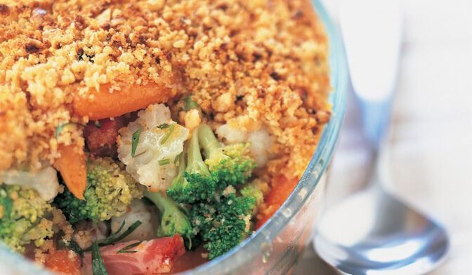 Crumble de petits légumes aux parfums de noix