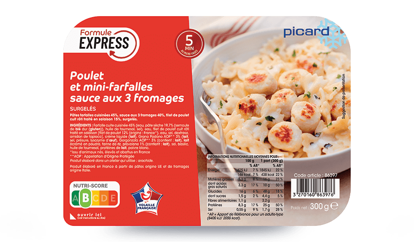 Poulet et mini-farfalles sauce aux 3 fromages