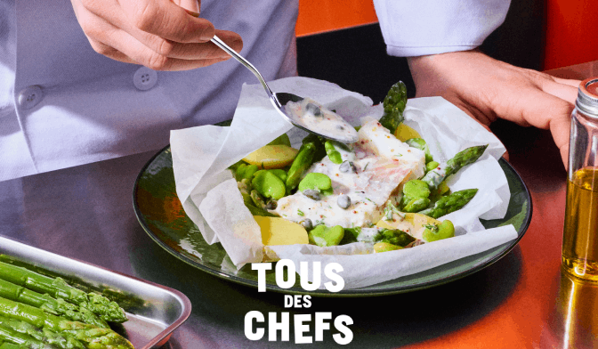 Papillote de cabillaud aux asperges et aux f&egrave;ves