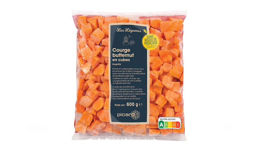 Courge butternut en cubes sans résidu de pesticide