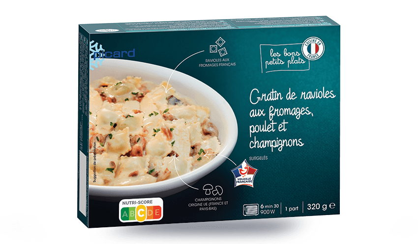 Gratin de ravioles au poulet et aux champignons