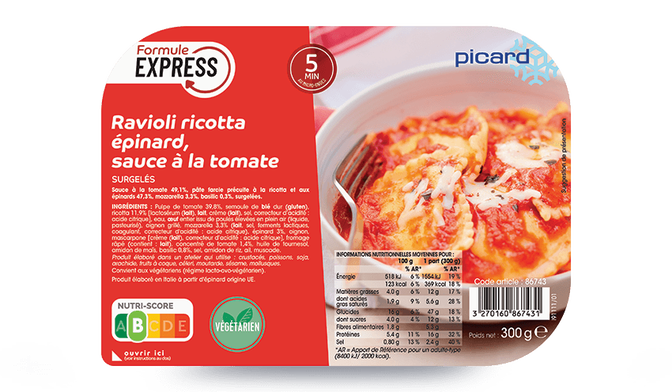 Ravioli ricotta épinard, sauce tomate