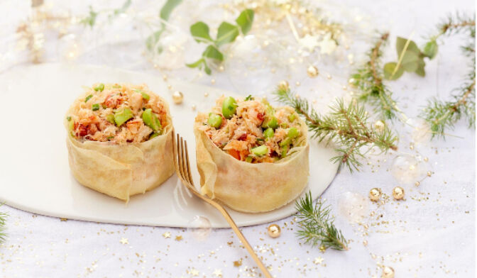2 croustillants au tourteau, sauce à l'armoricaine