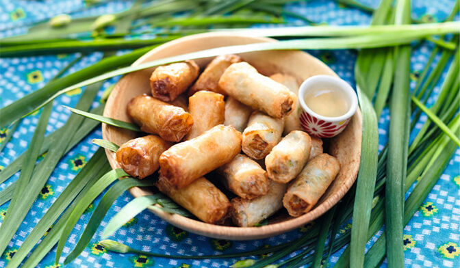16 mini-nems : poulet-menthe, légumes-coriandre
