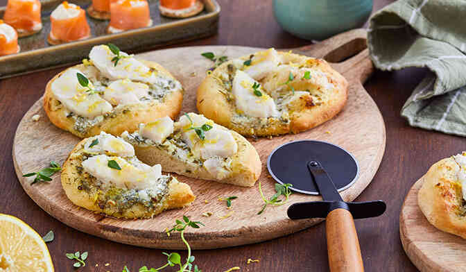 Focaccine au merlu, herbes et citron