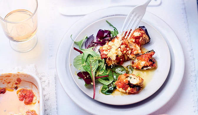 Gratin d'aubergines à la feta et à la menthe
