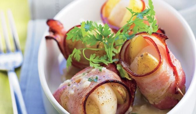 Noix de Saint-Jacques, pomme de terre et lard