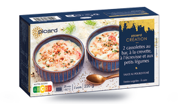 2 cassolettes au bar, &agrave; la crevette, &agrave; l'&eacute;crevisse et aux petits l&eacute;gumes