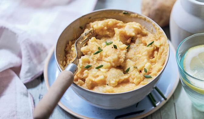 Ecrasé de pomme de terre et patate douce à la ciboulette