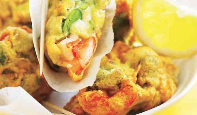 Frittatas de crevettes et fèves