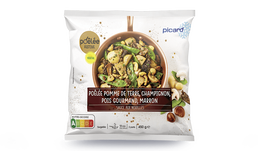 Po&ecirc;l&eacute;e pomme de terre, champignon, pois gourmand, marron