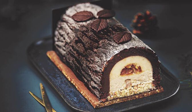 Bûche glacée bonheur, Hélène Darroze, chocolat - agrumes - marron
