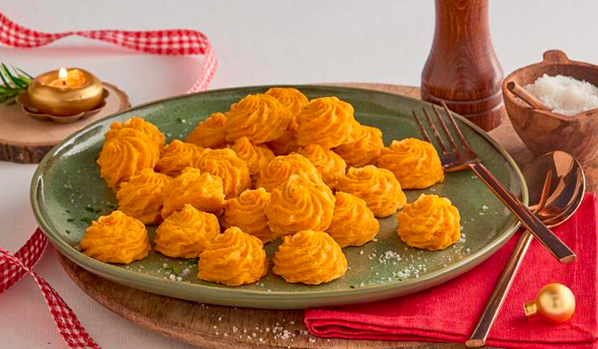 Pommes duchesse à la patate douce et à l'huile de noisette