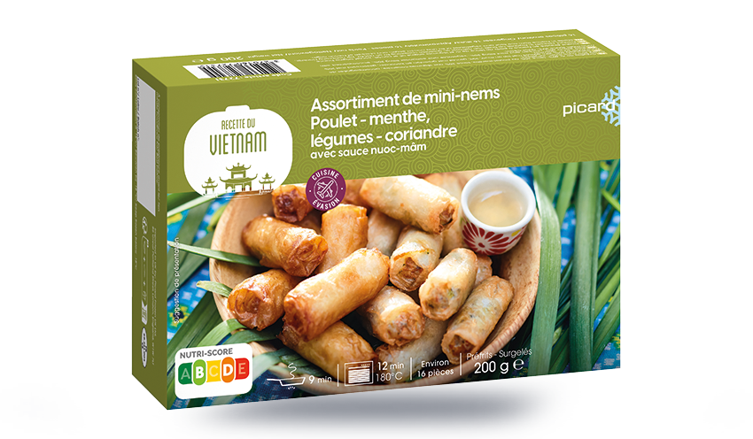 16 mini-nems : poulet-menthe, légumes-coriandre