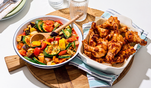 Manchons de poulet r&ocirc;tis et ratatouille