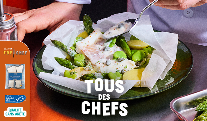 Papillote de cabillaud aux asperges et aux f&egrave;ves
