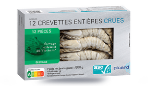 12 crevettes tropicales crues (15 au kg), Vietnam