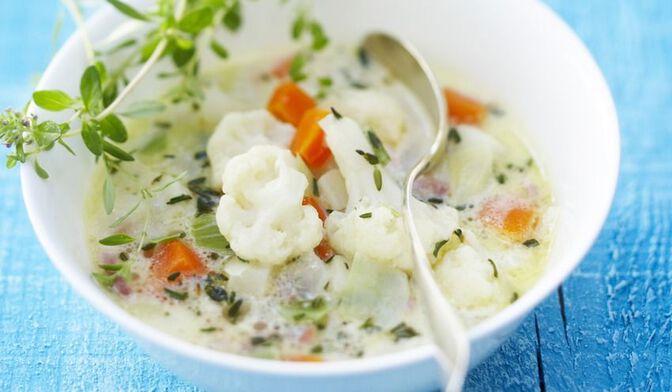 Potage de légumes à la crème aux petits lardons