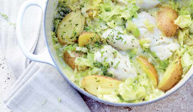 Cocotte d’embeurrée de chou et cabillaud