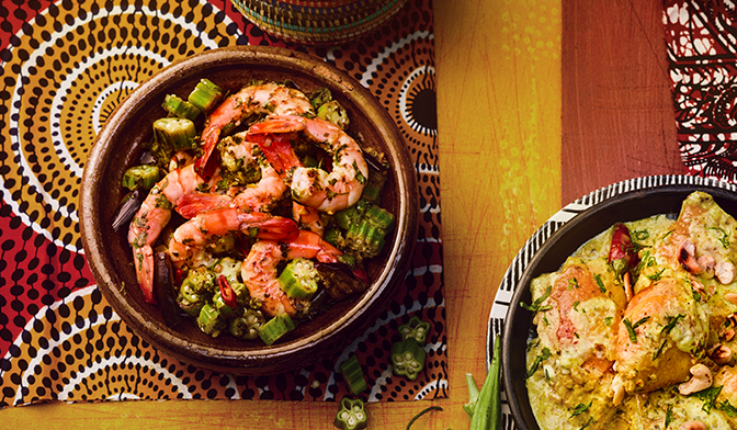 Sauté de gambas, aubergines et oseille