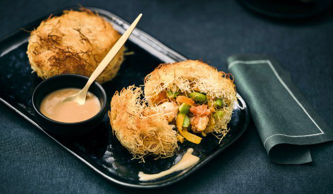 2 croustillants de gambas sauce homardine