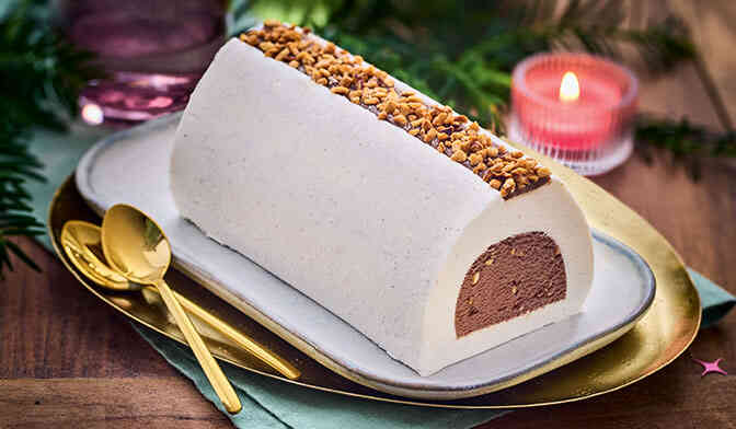 Bûche glacée vanille, chocolat, noisette