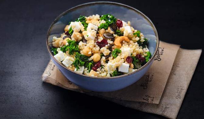 Salade boulghour-chèvre- chou kale- cranberrie