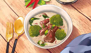 Soupe de curry vert au bœuf & brocolis