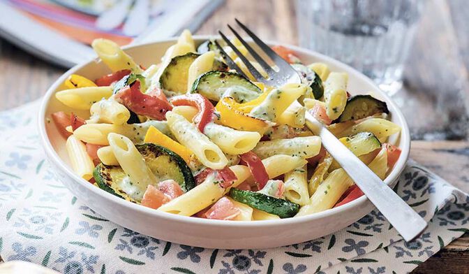 Penne et légumes du soleil, sauce ricotta basilic bio
