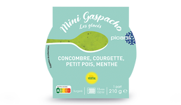 Mini gaspacho concombre, courgette, petit pois, menthe