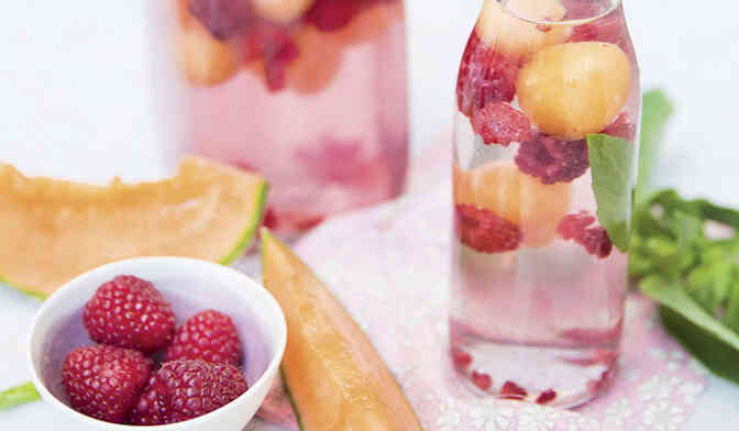 Eau détox L'ensoleillée framboises, melon et basilic