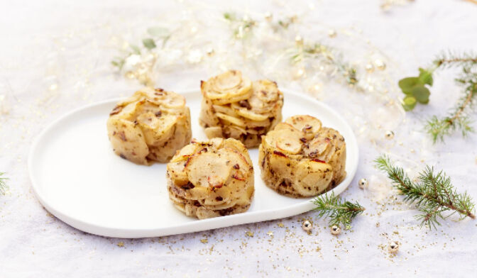 4 effeuillés de pommes de terre à la sarladaise et aux cèpes