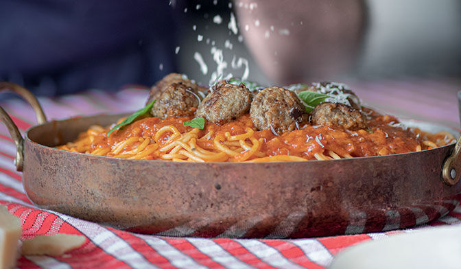 Spaghetti familial avec boulettes de dinde